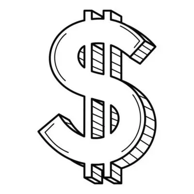 a three dimensional dollar symbol american currency linear icon sign hand drawn black and white illustration isolated on a white background vector